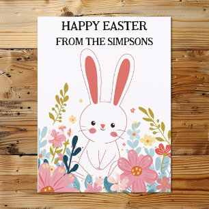 Gelukkig Pasen Schattige Kawaii Bunny in Bloemen F Briefkaart