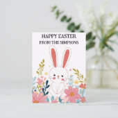 Gelukkig Pasen Schattige Kawaii Bunny in Bloemen F Briefkaart (Staand voorkant)
