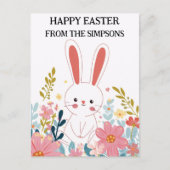 Gelukkig Pasen Schattige Kawaii Bunny in Bloemen F Briefkaart (Voorkant)