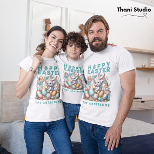 Gelukkig Pasen Schattige Konijntje Naam Familie T-shirt