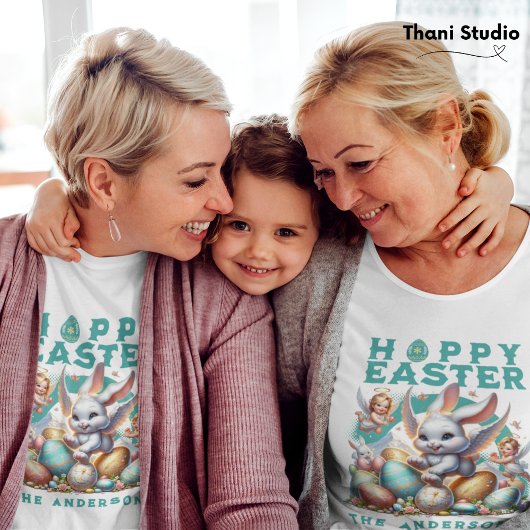 Gelukkig Pasen Schattige Konijntje  Naam Familie T-shirt