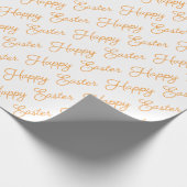 Gelukkig Pasen Script Oranje op Witte Inpakpapier (Hoek)