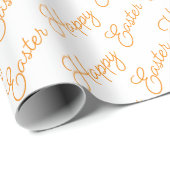 Gelukkig Pasen Script Oranje op Witte Inpakpapier (Rol Hoek)