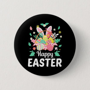Gelukkig Pasen Spreuken Ei Konijn Bloemige Cadeaus Ronde Button 5,7 Cm