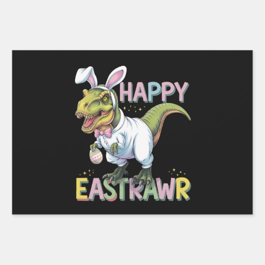 Gelukkig Pasen T Rex Paas Dinosaur Konijn Ei Inpakpapier Vel (Voorkant)