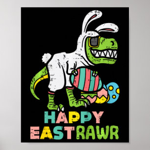 Gelukkig Pasen Trex Paashaas Ei Grappige Dinosauru Poster
