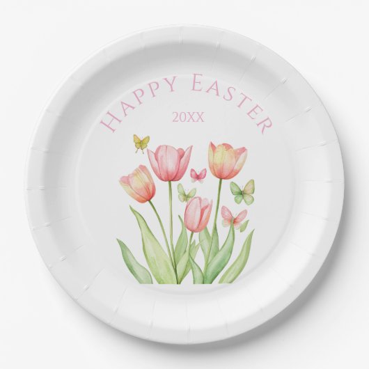 Gelukkig Pasen Tulp Papieren Bordje (Voorkant)