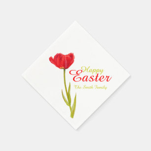 Gelukkig Pasen tulp rood lente naam papieren serve Servet