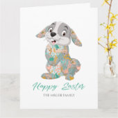 Gelukkig Pasen Typografie Knuffel Konijn Kaart (Gele Bloem)