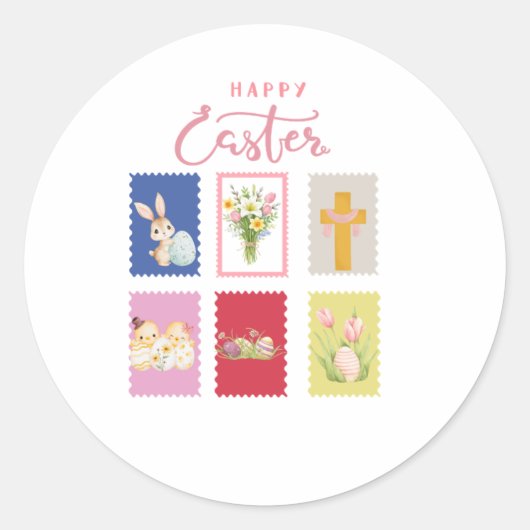 Gelukkig Pasen Vakantie Stempel Ronde Sticker (Voorkant)