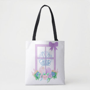 Gelukkig Pasen Venster met Bloemen en Eieren Canva Tote Bag