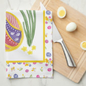 Gelukkig Pasen versierd ei, kip en zon Theedoek (Quarter Fold)