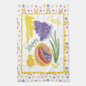 Gelukkig Pasen versierd ei, kip en zon Theedoek (Verticaal)