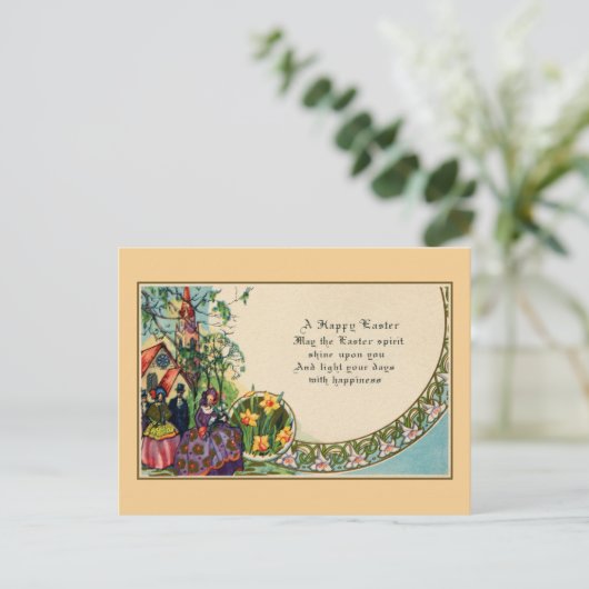 Gelukkig Pasen, Victoriaans, mensen, gemeente, ver Feestdagenkaart (Staand voorkant)