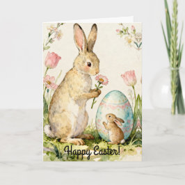 Gelukkig Pasen Vintage Konijn Familie Illustratie Kaart