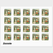 Gelukkig Pasen Vintage Paashaas en Kinderen Vierkante Sticker (Vel)