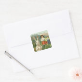Gelukkig Pasen Vintage Paashaas en Kinderen Vierkante Sticker (Envelop)