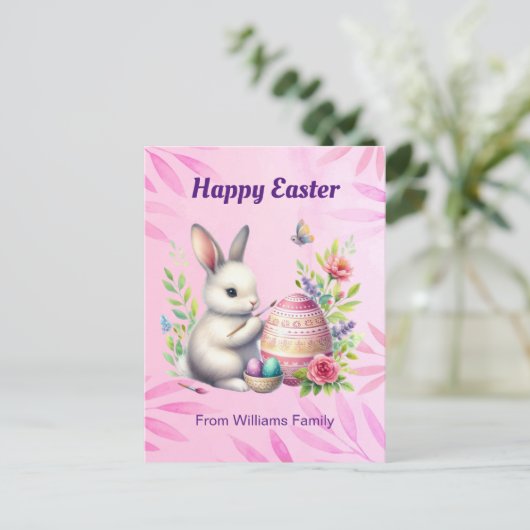 Gelukkig Pasen, Wit Konijntje Schilderen van een P Feestdagenkaart (Staand voorkant)