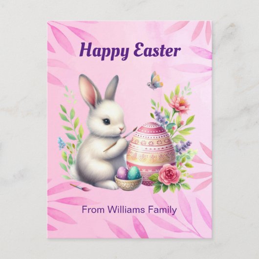 Gelukkig Pasen, Wit Konijntje Schilderen van een P Feestdagenkaart (Voorkant)