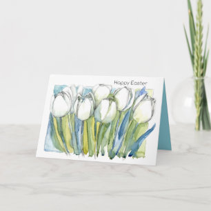 Gelukkig Pasen Witte Tulpen Lente Bloemen Feestdagen Kaart
