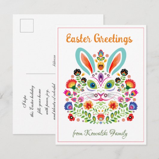 🐰Gelukkig Pasen (Wycinanki) aanpasbaar Briefkaart (Voorkant / Achterkant)