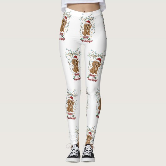 Gelukkig Paw-lidays Kerstmis Cockapoo Ontwerp Leggings (Voorkant)
