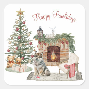 Gelukkig Pawlidays Hond Design- Husky Vierkante Sticker