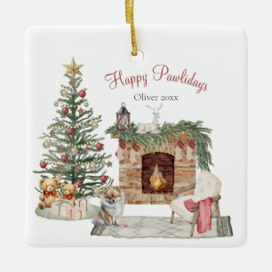 Gelukkig Pawlidays Hond Design- Pomeranian Keramisch Ornament