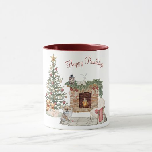 Gelukkig Pawlidays Hond Design- Pomeranian Mok (Midden)