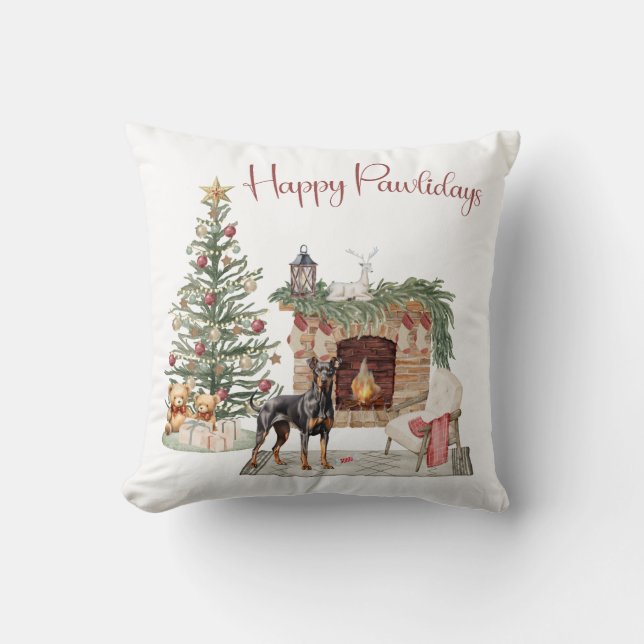 Gelukkig Pawlidays Hondenontwerp - Dobermann Kussen (Voorkant)
