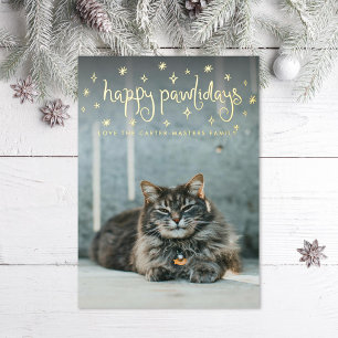 Gelukkig Pawlidays Pret Sterren Kat Foto Folie Feestdagenkaart