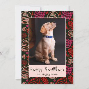 Gelukkig Pawlidays Rood Zwart Eén lijn Hond Dieren Feestdagenkaart