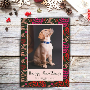 Gelukkig Pawlidays Roze Zwart Eén lijn Hond Foto  Feestdagenkaart