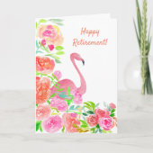 Gelukkig Pensioen Aquarel Flamingo Met Bloemen Kaart (Voorkant)