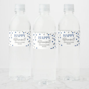 Gelukkig Pensioen Blauw Zilver Confetti Waterfles Etiket