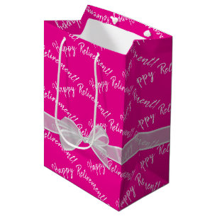 Gelukkig Pensioen Boog Op Heet Roze Medium Cadeauzakje