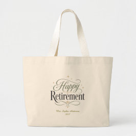 Gelukkig Pensioen Gepersonaliseerde Naam Grote Tote Bag