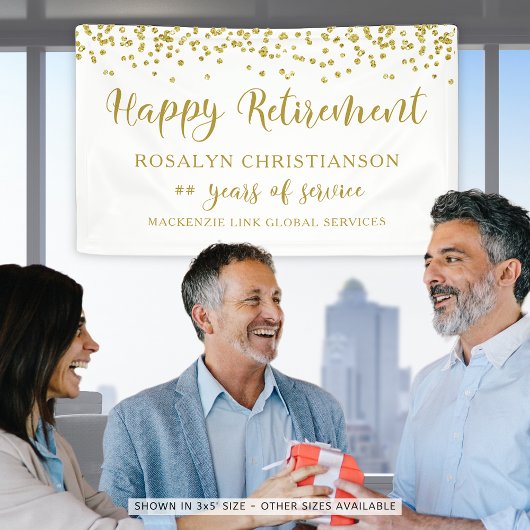 Gelukkig Pensioen Gouden Confetti Script Persoonli Spandoek