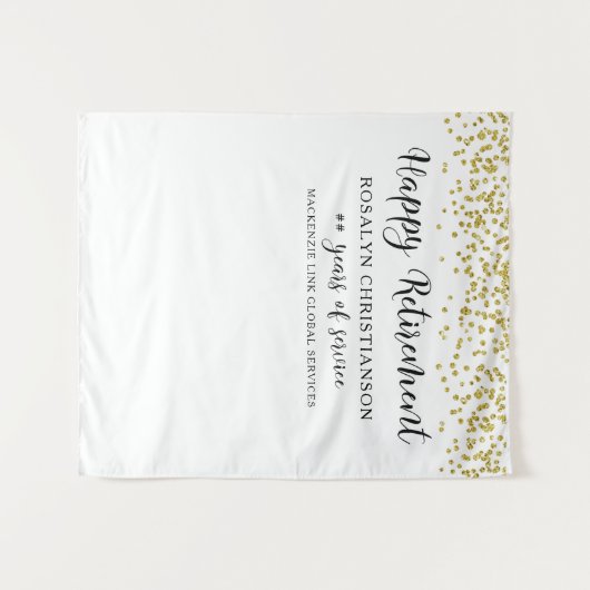 Gelukkig Pensioen Gouden Confetti Script Persoonli Wandkleed (Voorkant (horizontaal))