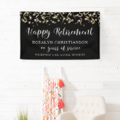 Gelukkig Pensioen Gouden Confetti Slierten Script Spandoek (Insitu)