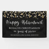 Gelukkig Pensioen Gouden Confetti Slierten Script Spandoek (Horizontaal)