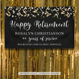 Gelukkig Pensioen Gouden Confetti Slierten Script Spandoek