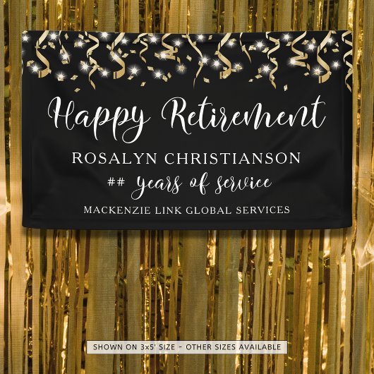 Gelukkig Pensioen Gouden Confetti Slierten Script Spandoek