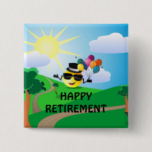Gelukkig pensioen, kleurrijk leuk ontwerp, vierkante button 5,1 cm