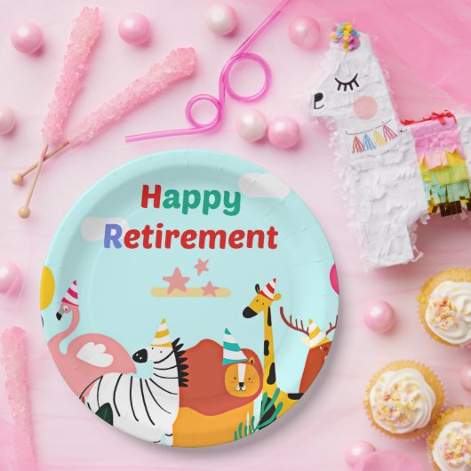 Gelukkig pensioen. Laten we feesten. Papieren Bordje (Feest)