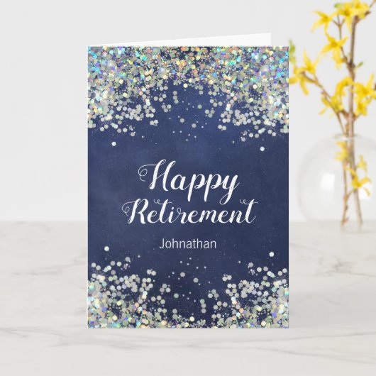 Gelukkig Pensioen Nep Glitter Confetti Kaart (Gele Bloem)