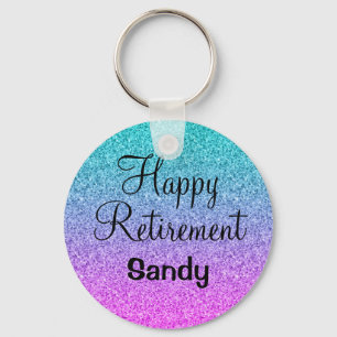 Gelukkig Pensioen Ombre Roze Blauw Paars Glitters Sleutelhanger