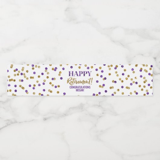 Gelukkig Pensioen Paarse Gouden Confetti Waterfles Etiket (Enkel label)