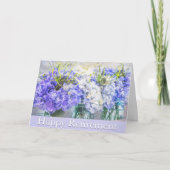 Gelukkig Pensioen Paarse Hydrangea's In Metselaren Kaart (Voorkant)