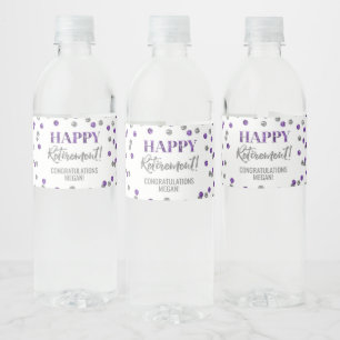 Gelukkig Pensioen Paarse Zilveren Confetti Waterfles Etiket